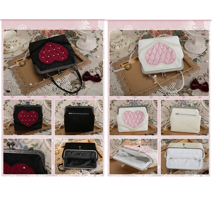 Heart Decorated With Pearls Velvet Lolita Crossbody Bag by Star Box