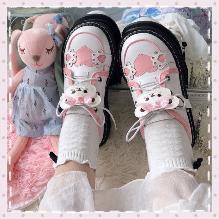 Sweet Round Head Lace-up Teddy Bear Lolita Shoes