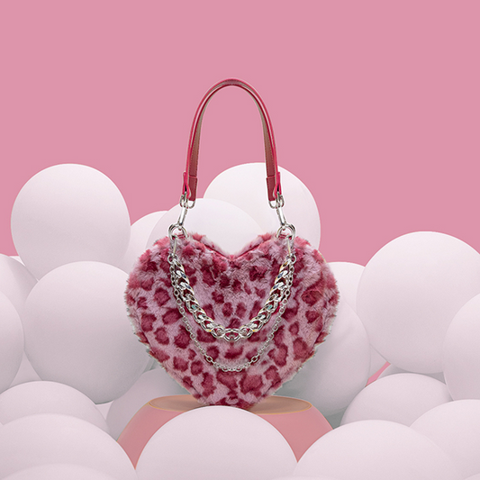 Lolita Pink Leopard Print Heart Shape Crossbody Bag