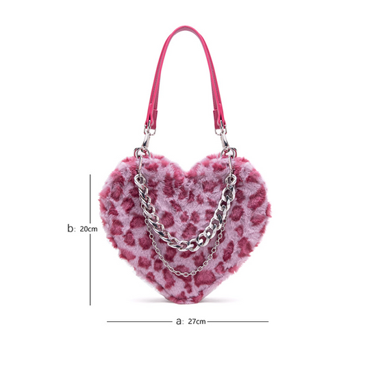 Lolita Pink Leopard Print Heart Shape Crossbody Bag
