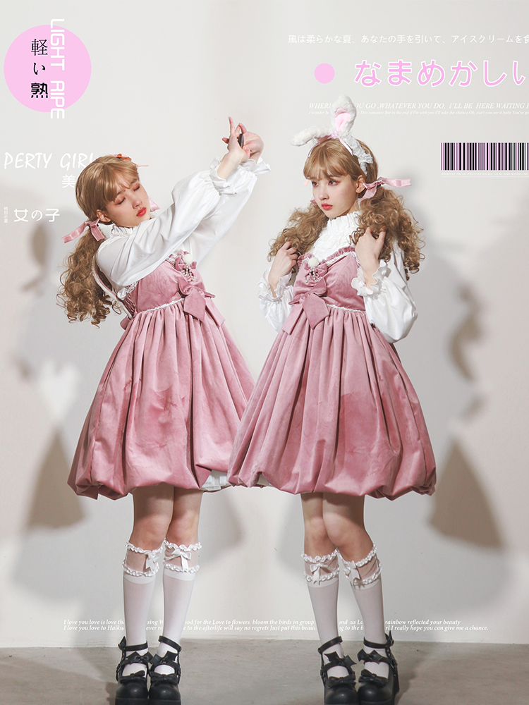 JSK ♥Ready to Ship♥Frosting Pink Sweetheart ♥ Velvet Classic Lolita Dress