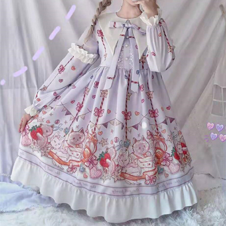 OP Dress♥Ready to Ship♥ Sweet Lolita Long Sleeve Dress Kitty Party