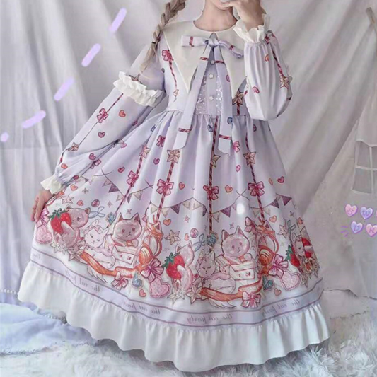 OP Dress♥Ready to Ship♥ Sweet Lolita Long Sleeve Dress Kitty Party