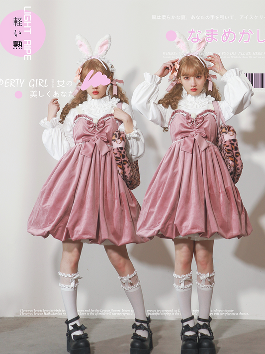 JSK ♥Ready to Ship♥Frosting Pink Sweetheart ♥ Velvet Classic Lolita Dress