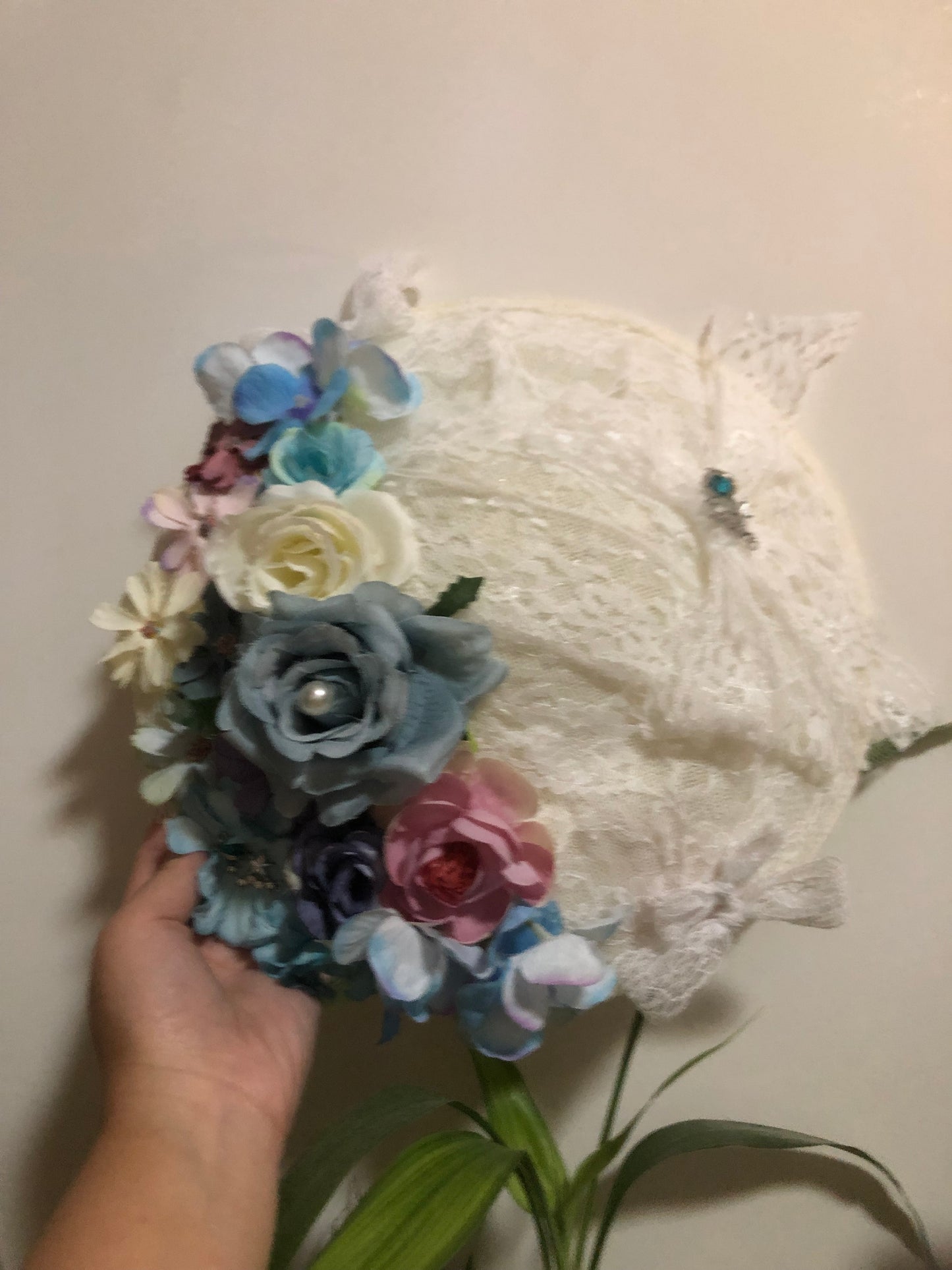 Handmade Floral Blue Lolita Side Hat by nbsamalolita