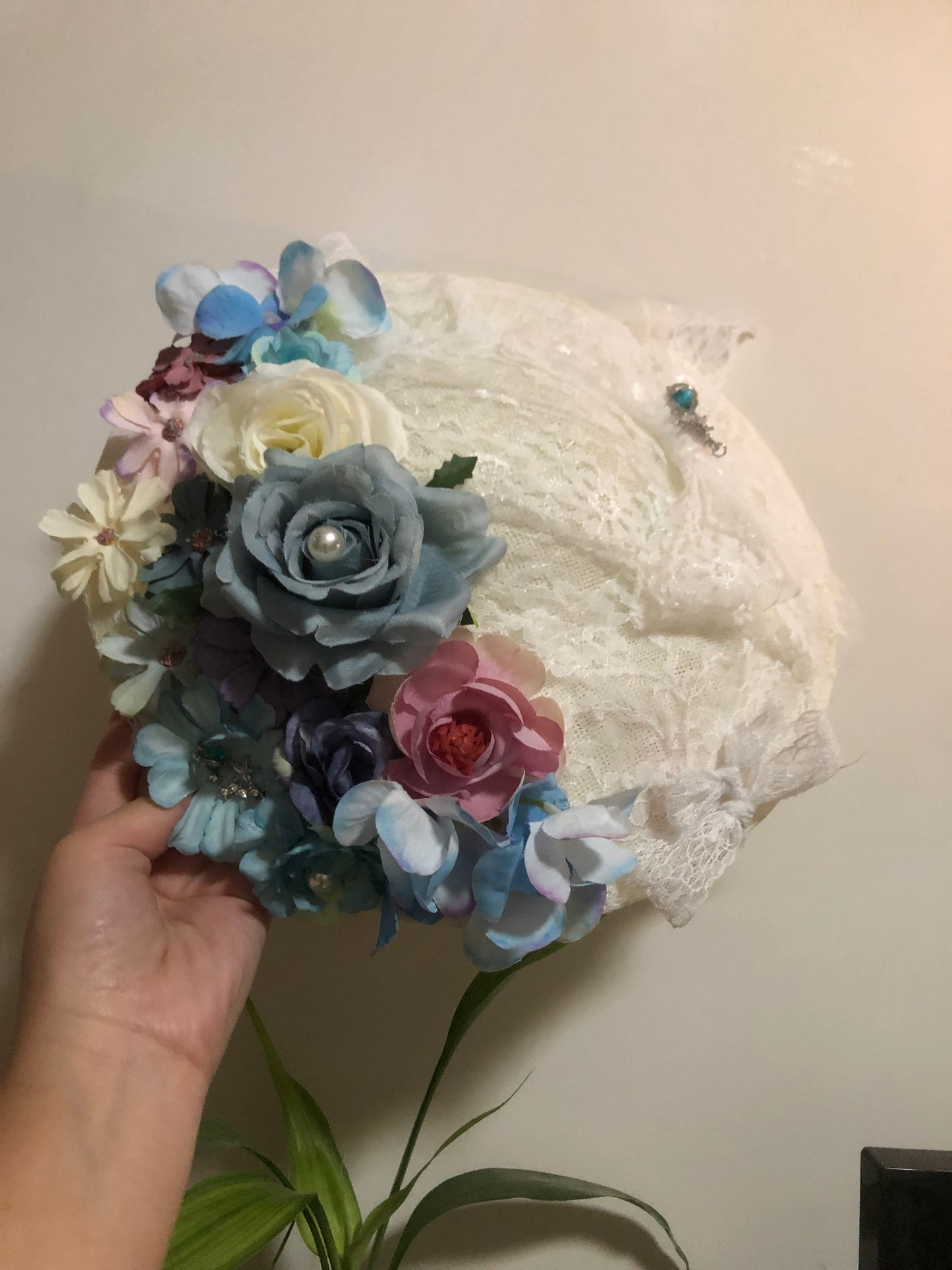 Handmade Floral Blue Lolita Side Hat by nbsamalolita