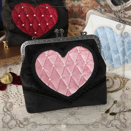 Heart Decorated With Pearls Velvet Lolita Crossbody Bag by Star Box