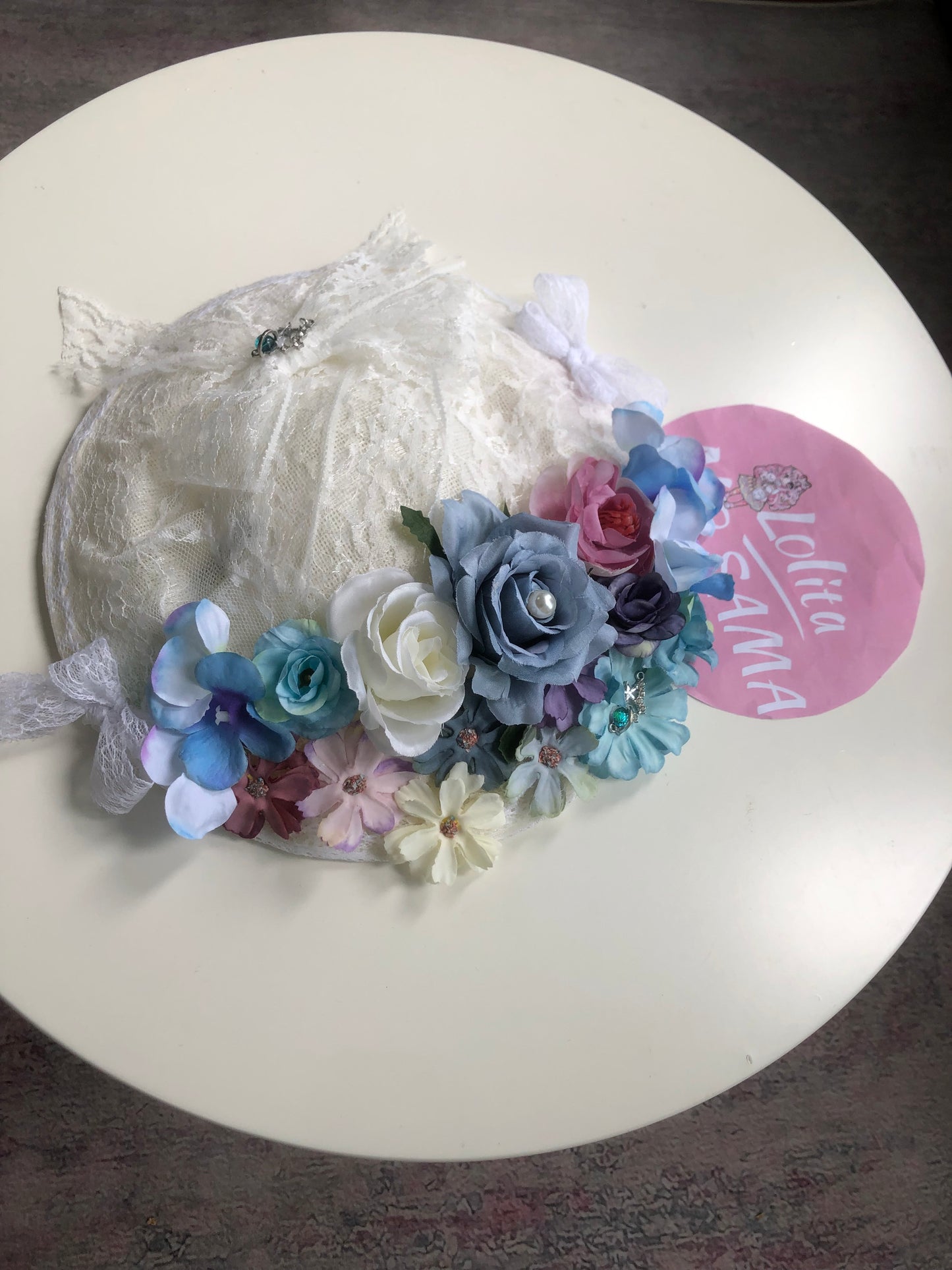 Handmade Floral Blue Lolita Side Hat by nbsamalolita