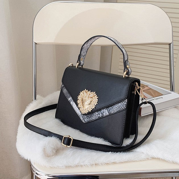 Heart Shape Pearl Inlaid Gothic PU Black Bag