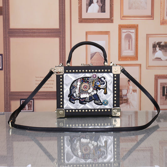 Abstract Embroidery Elephant Square Handbag/Cross-Body Bag
