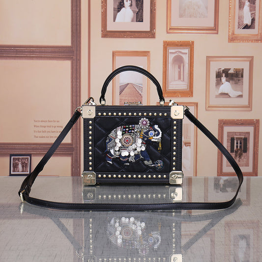 Abstract Embroidery Elephant Square Handbag/Cross-Body Bag