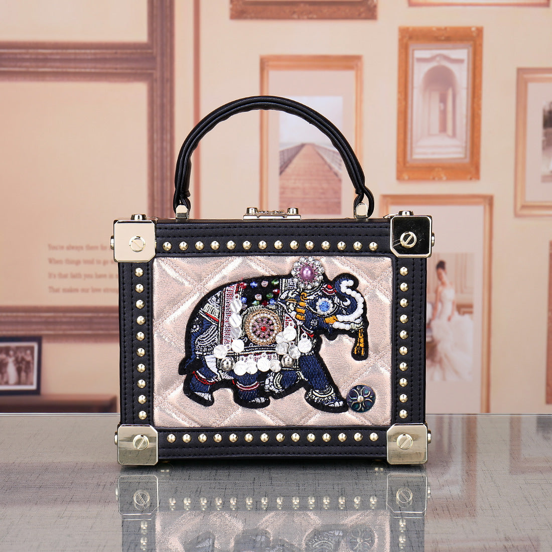 Abstract Embroidery Elephant Square Handbag/Cross-Body Bag