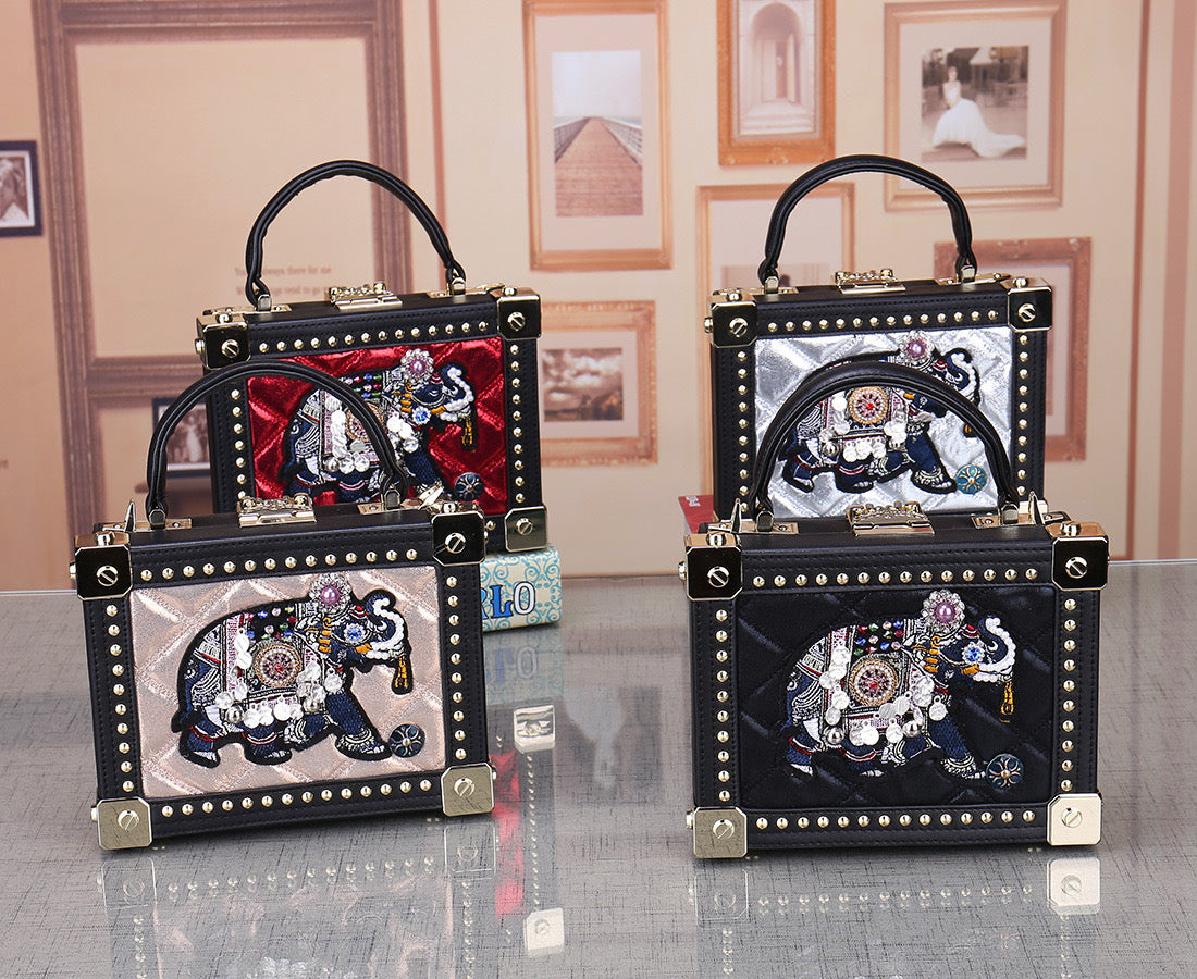 Abstract Embroidery Elephant Square Handbag/Cross-Body Bag