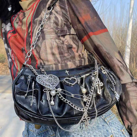 Y2K Gothic Dumpling Pleated Shoulder Bag