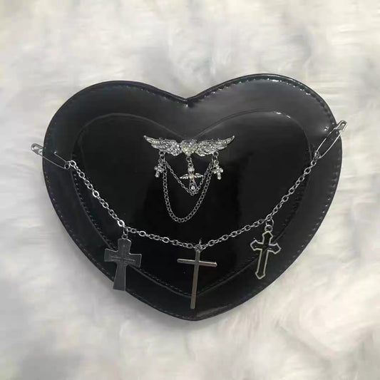 Y2K Gothic Velvet 3-D Heart Shaped Cross-Body Bag