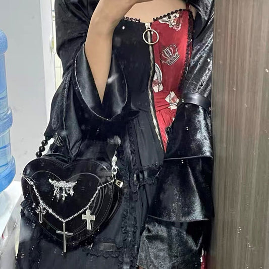 Y2K Gothic Velvet 3-D Heart Shaped Cross-Body Bag