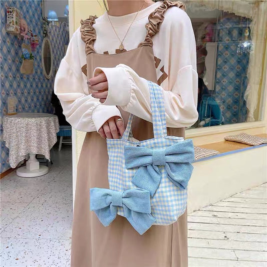 Chequered Bownot Student Handbag