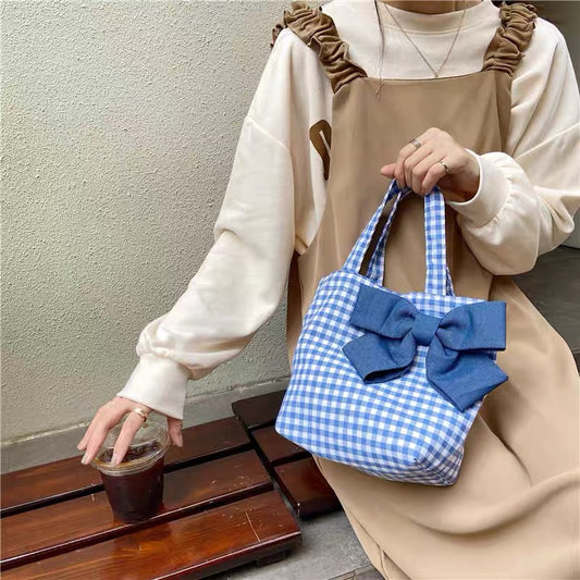 Chequered Bownot Student Handbag