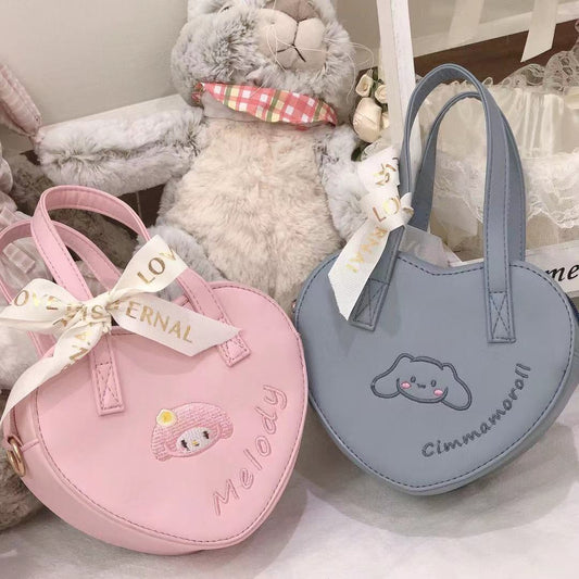 Simple Cartoon Printed Love Shaped Handbag
