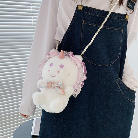 Cute One Horned Bear Plush Cross-Body Bag