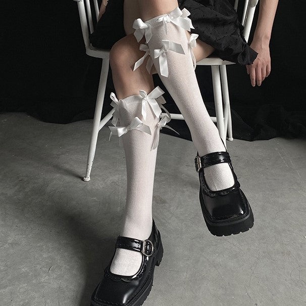 Butterfly Ribbon High Socks Lolita Gothic Lace Stocking