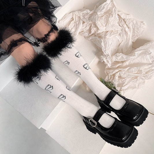 Fur Ball Top Over the Knee Socks