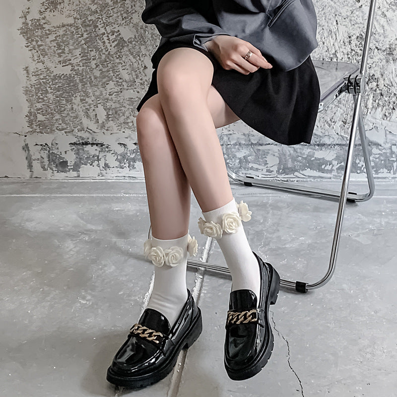 Stereoscopic Handmade Camellia Flower Socks