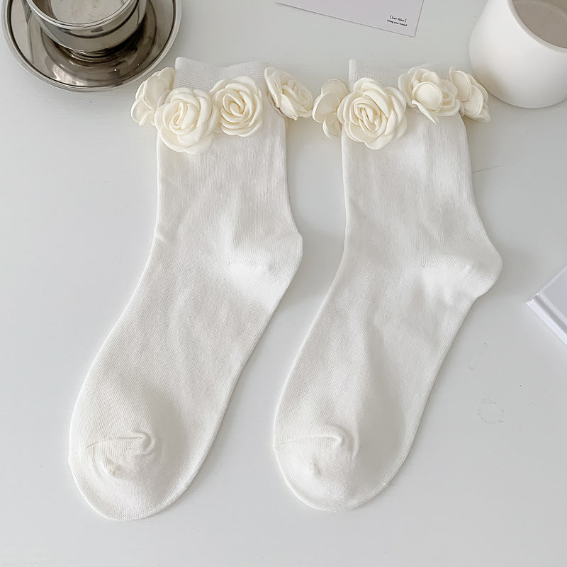 Stereoscopic Handmade Camellia Flower Socks