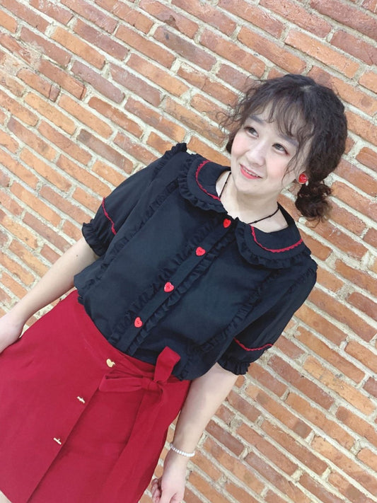 Doll Collar Short Sleeve Lace Blouse