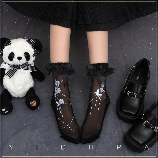 Nightingale And Rose Lolita Short Socks By Yidhra