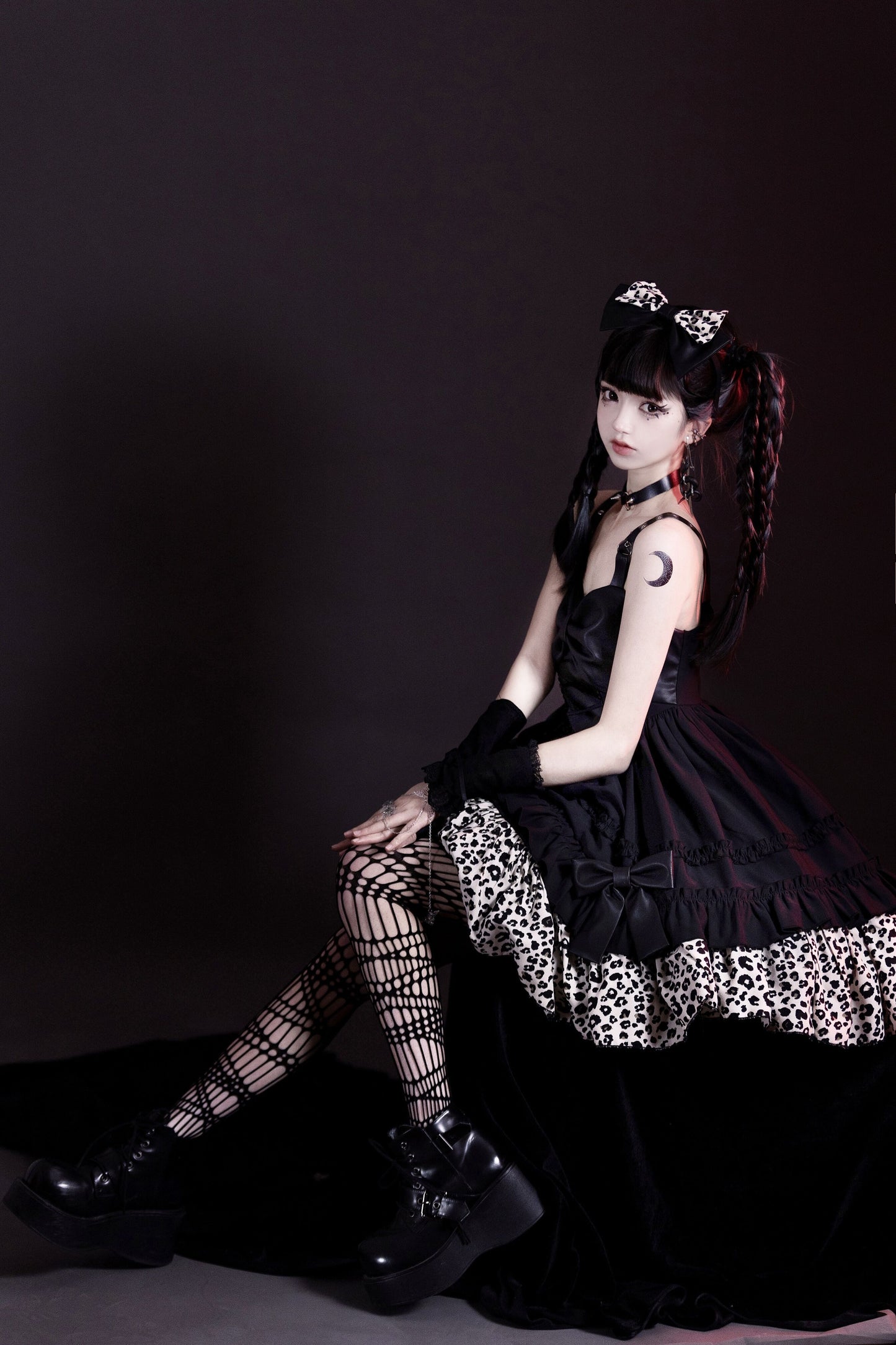 JSK♥ Ready to Ship♥Little Leopard ♥Sweetheart Neckline Punk Lolita Dress JSK