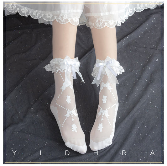 Little Bear Jelly & Bunny Jelly Drops Lolita Short Socks By Yidhra