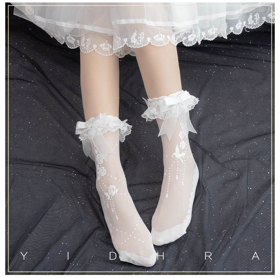 Nightingale And Rose Lolita Short Socks By Yidhra