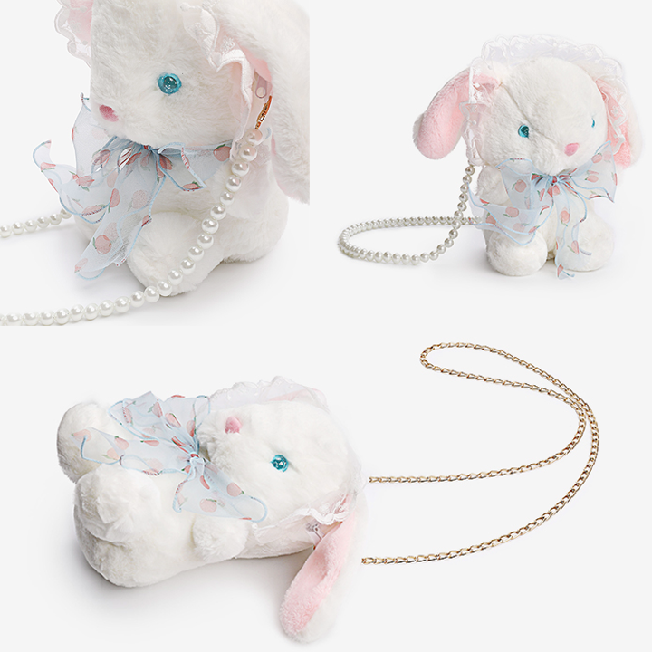 Lolita rabbit bag plush pearl chain bag