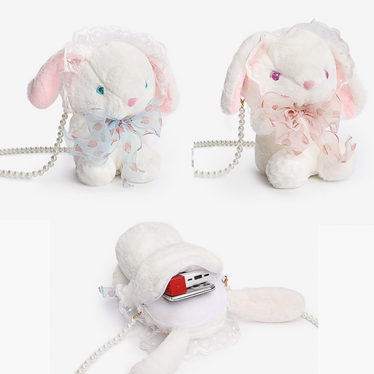 Lolita rabbit bag plush pearl chain bag