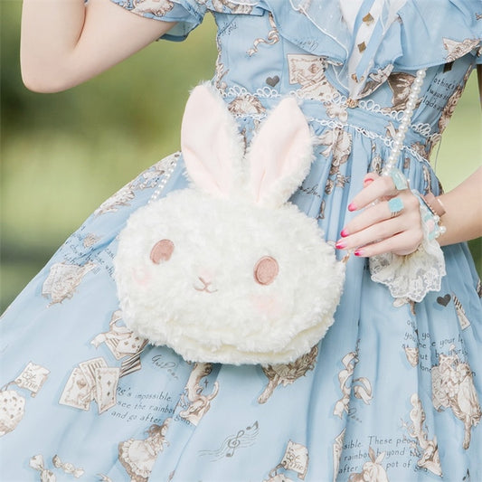 Lolita rabbit bag plush pearl chain bag