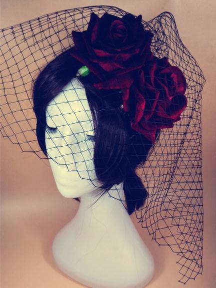 Mini Top Hat Red Flower Rose Hats Veil Gothic Lolita Fancy