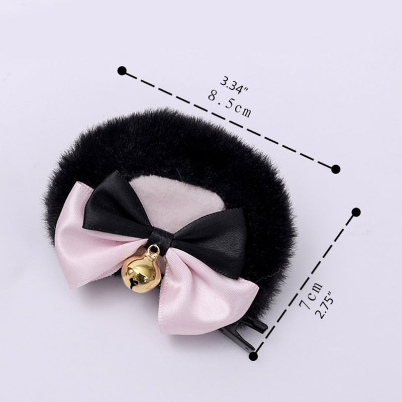 Handmade Lolita Faux Fur Round Bear Ears Hair Clip 2Pcs Set