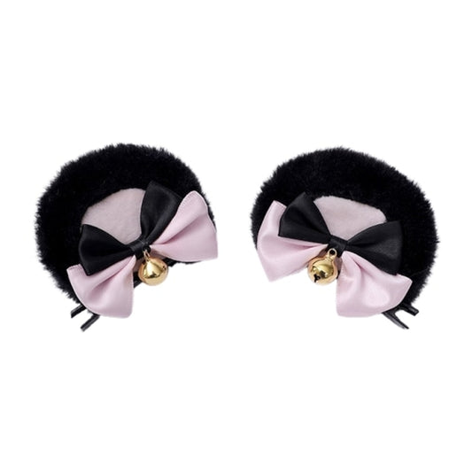 Handmade Lolita Faux Fur Round Bear Ears Hair Clip 2Pcs Set