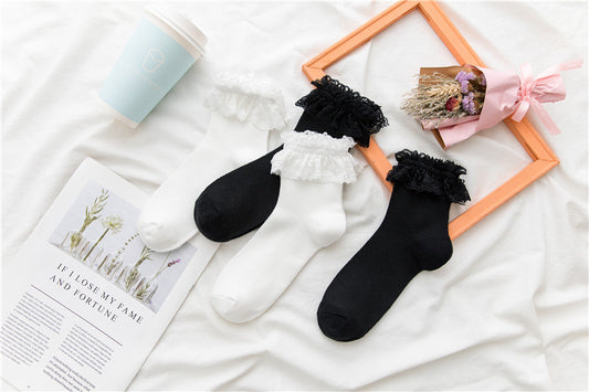 Lolita Lace Socking Sweet Retro Frilly Ruffle Cotton Princess Socks
