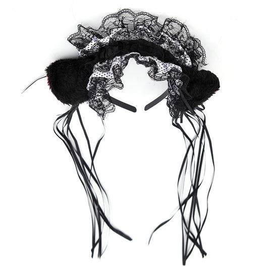 Gothic Lolita Lace Headband Plush Cat Ears Hair Hoop