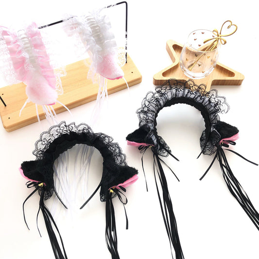 Gothic Lolita Lace Headband Plush Cat Ears Hair Hoop