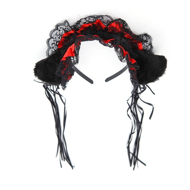 Gothic Lolita Lace Headband Plush Cat Ears Hair Hoop