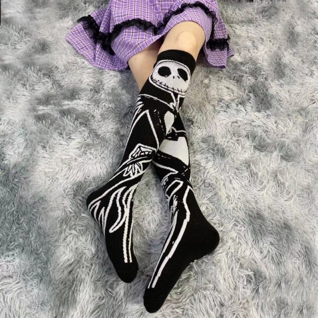 Gothic Lolita Dark Skeleton Pattern Knee Socks