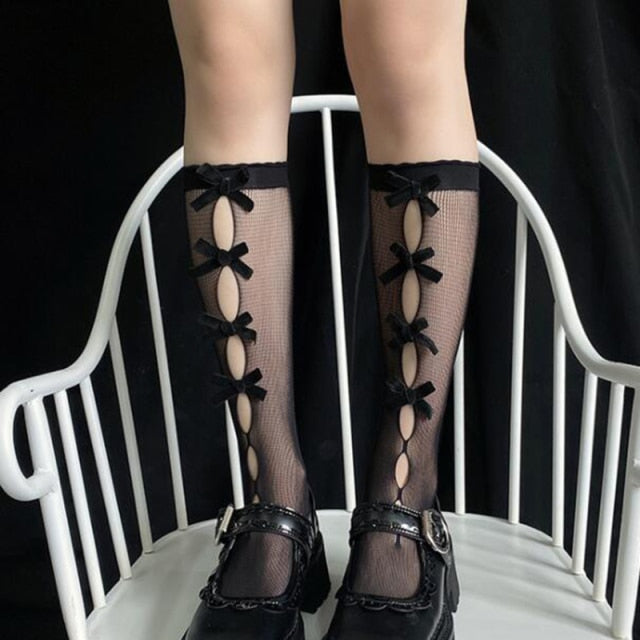 Lolita Mid Calf Socks Fishnet Knee High Socks