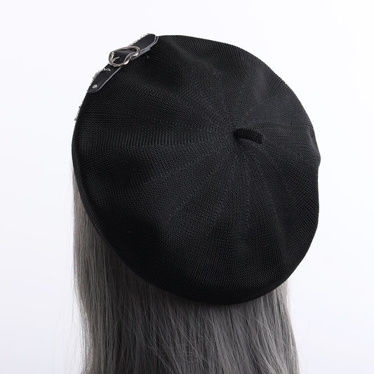 Lolita Gothic Punk Beret Heart Buckle Beanie JK Hat