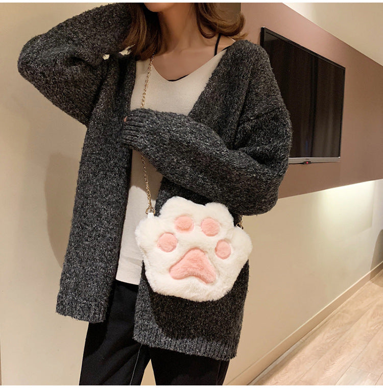 Cute Lolita Bear Paw Chain Zipper Shoulder Bag