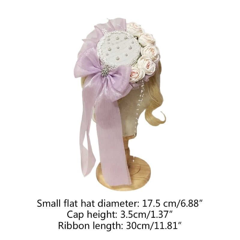 Sweet Lolita Pearl Beaded Mini Lace Top Hat