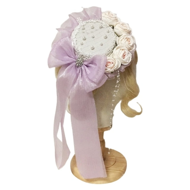 Sweet Lolita Pearl Beaded Mini Lace Top Hat