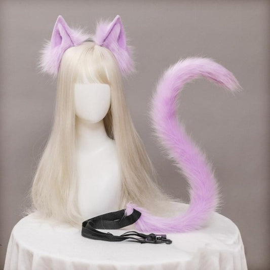 Plush Cat Ears Realistic Lolita Headband Cat Tail